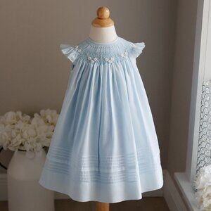 Blue Smocked Flutter Sleeve Dress 12/18 Months Will'Beth Boutique Like New